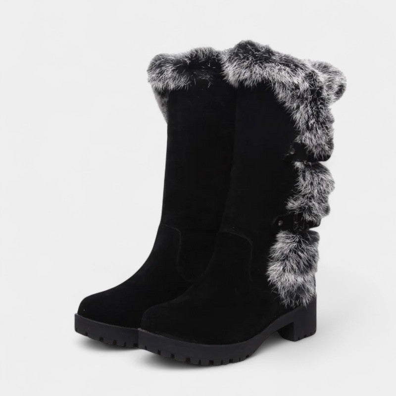 Gleame.-Schoenen-Gleame Dameslaarzen - Kniehoge laarzen met imitatiebont en gespsluiting