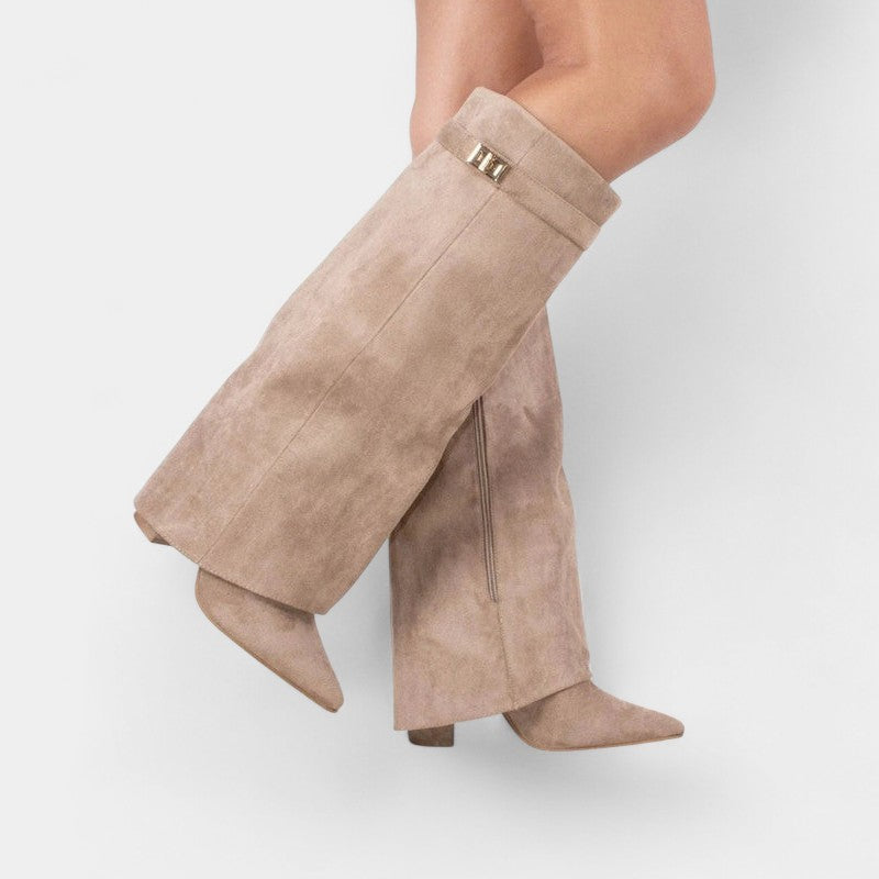 Gleame.-Schoenen-Gleame Dameslaarzen - Kniehoge laarzen met omslagdetail