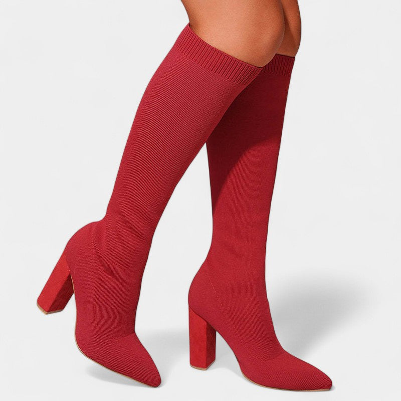 Gleame.-Schoenen-Gleame Dameslaarzen - Kniehoge laarzen met stretch en blokhak