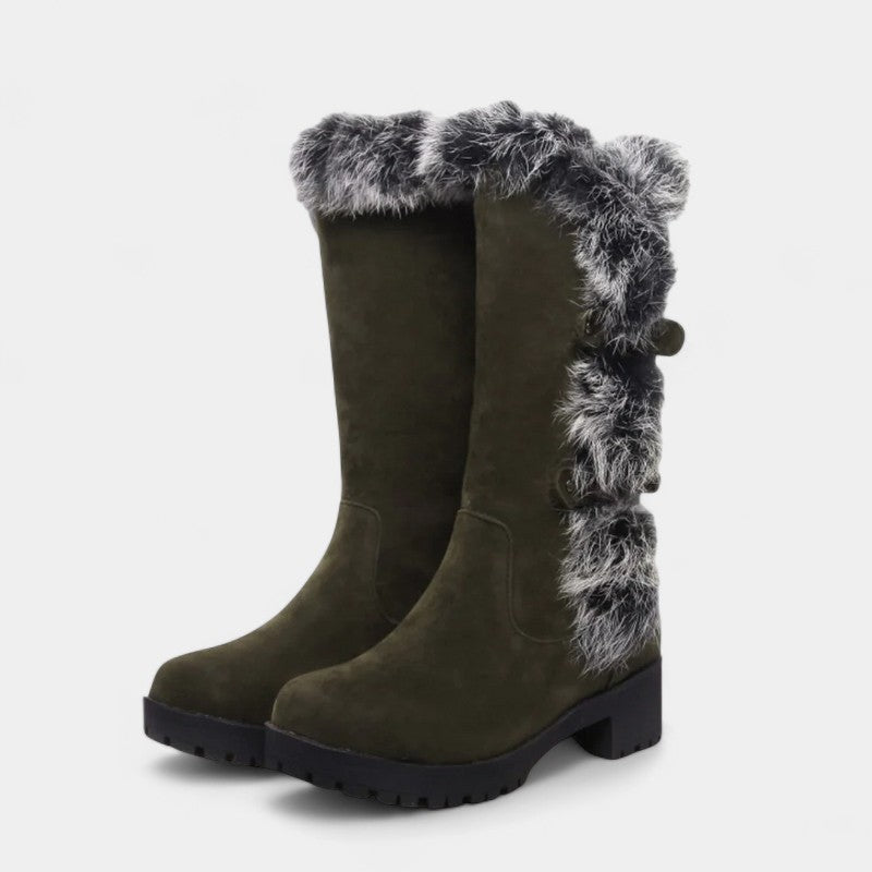 Gleame.-Schoenen-Gleame Dameslaarzen - Kniehoge laarzen met imitatiebont en gespsluiting