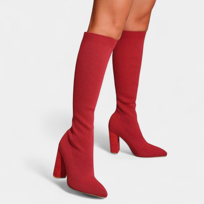 Gleame.-Schoenen-Gleame Dameslaarzen - Kniehoge laarzen met stretch en blokhak