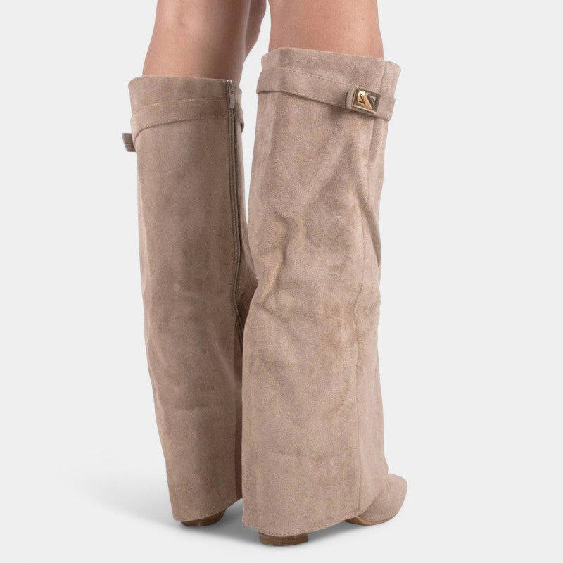 Gleame.-Schoenen-Gleame Dameslaarzen - Kniehoge laarzen met omslagdetail
