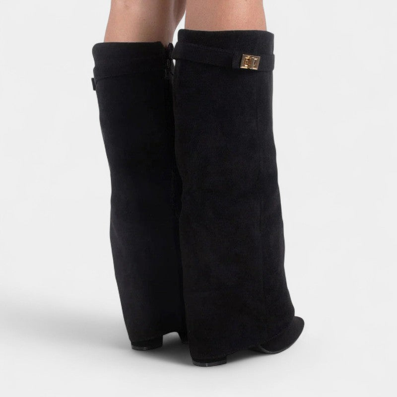 Gleame.-Schoenen-Gleame Dameslaarzen - Kniehoge laarzen met omslagdetail