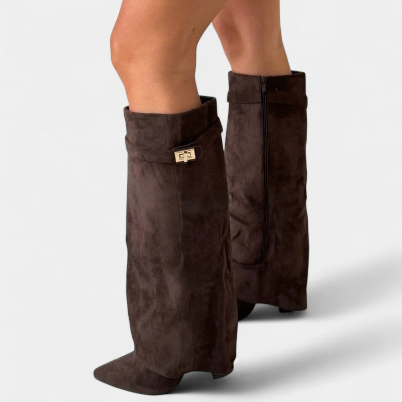 Gleame.-Schoenen-Gleame Dameslaarzen - Kniehoge laarzen met omslagdetail