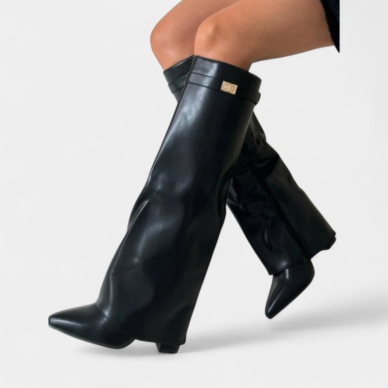 Gleame.-Schoenen-Gleame Dameslaarzen - Kniehoge laarzen met omslagdetail