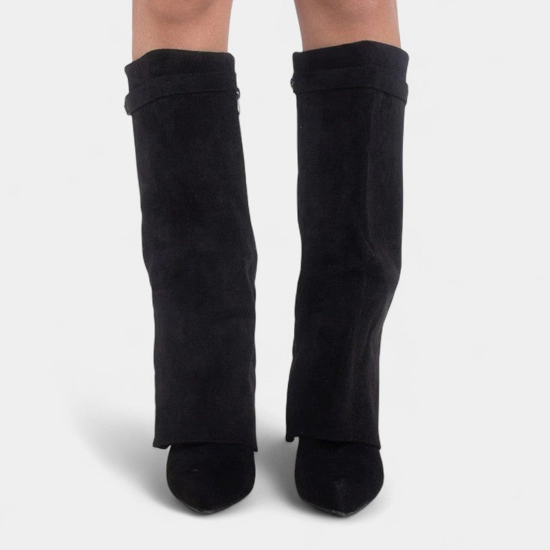 Gleame.-Schoenen-Gleame Dameslaarzen - Kniehoge laarzen met omslagdetail