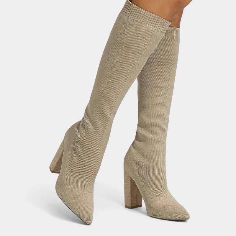 Gleame.-Schoenen-Gleame Dameslaarzen - Kniehoge laarzen met stretch en blokhak