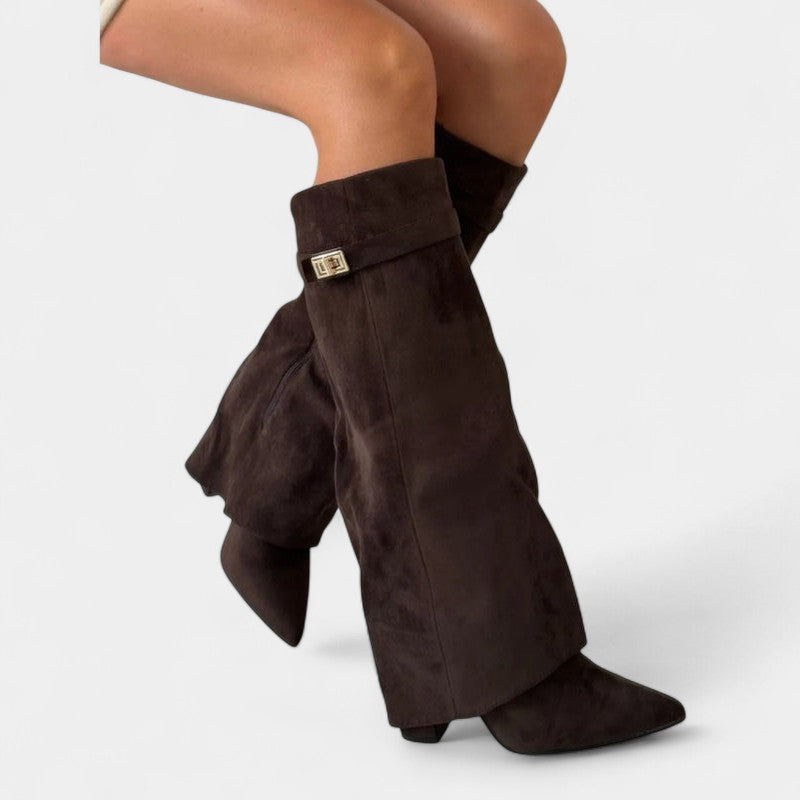 Gleame.-Schoenen-Gleame Dameslaarzen - Kniehoge laarzen met omslagdetail