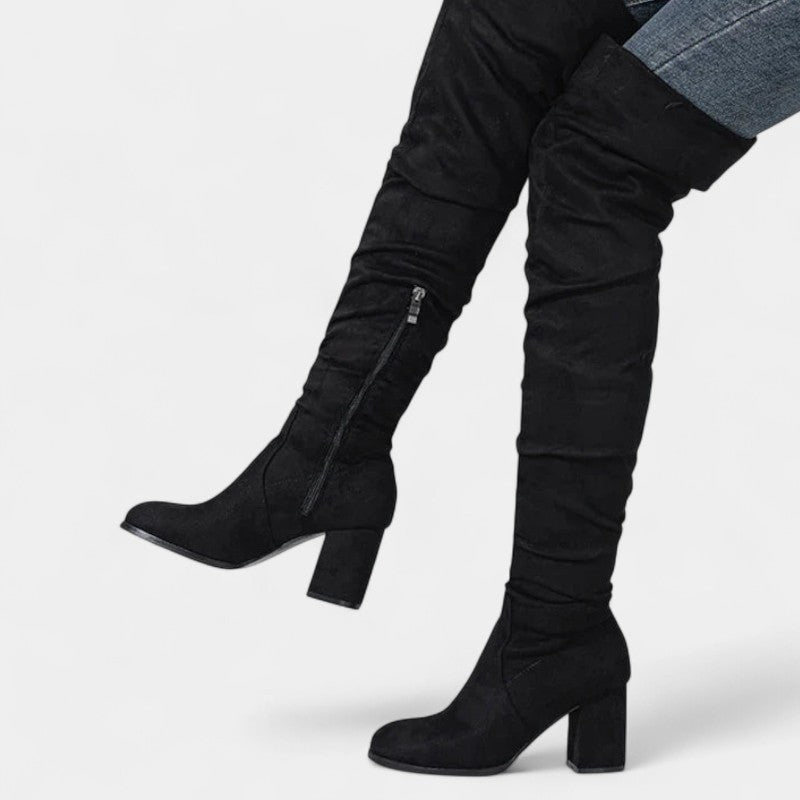 Gleame.-Schoenen-Gleame Dameslaarzen - Overknee laarzen met blokhak en ritssluiting