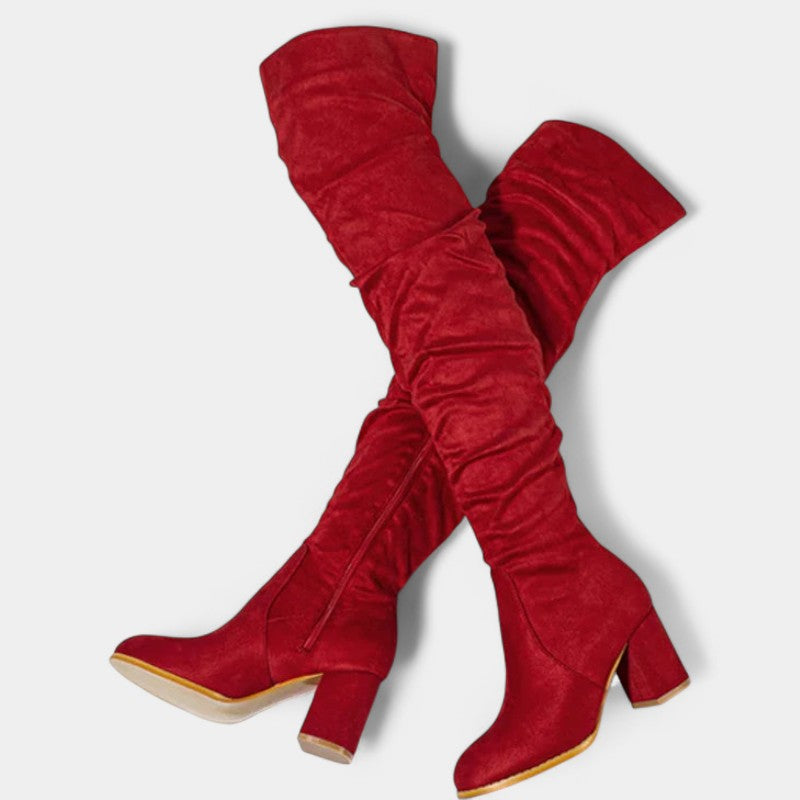 Gleame.-Schoenen-Gleame Dameslaarzen - Overknee laarzen met blokhak en ritssluiting