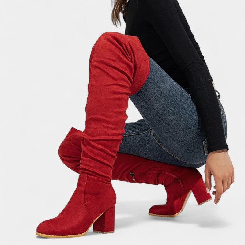 Gleame.-Schoenen-Gleame Dameslaarzen - Overknee laarzen met blokhak en ritssluiting