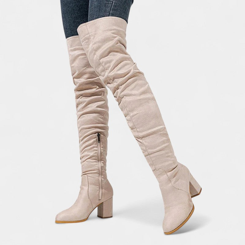 Gleame.-Schoenen-Gleame Dameslaarzen - Overknee laarzen met blokhak en ritssluiting