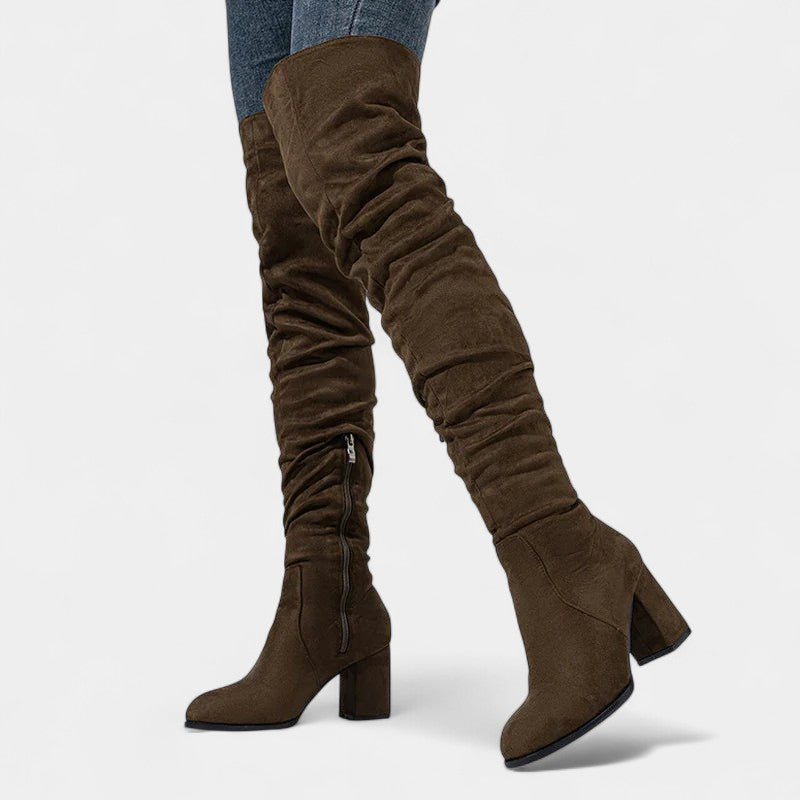 Gleame.-Schoenen-Gleame Dameslaarzen - Overknee laarzen met blokhak en ritssluiting