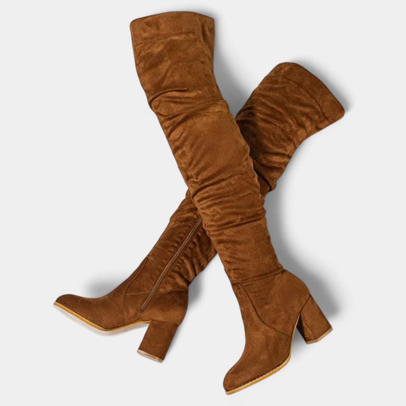 Gleame.-Schoenen-Gleame Dameslaarzen - Overknee laarzen met blokhak en ritssluiting