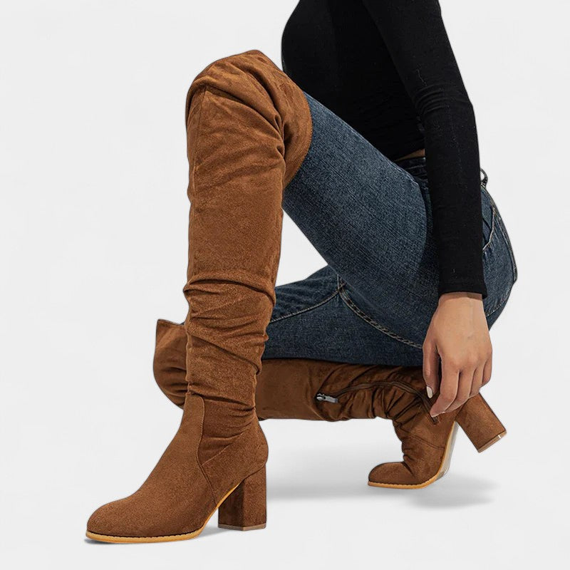 Gleame.-Schoenen-Gleame Dameslaarzen - Overknee laarzen met blokhak en ritssluiting