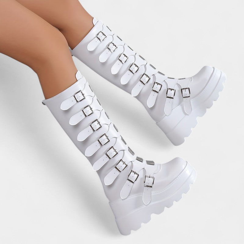 Gleame.-Schoenen-Gleame Dameslaarzen - Plateau laarzen met sleehak en gespsluitingen