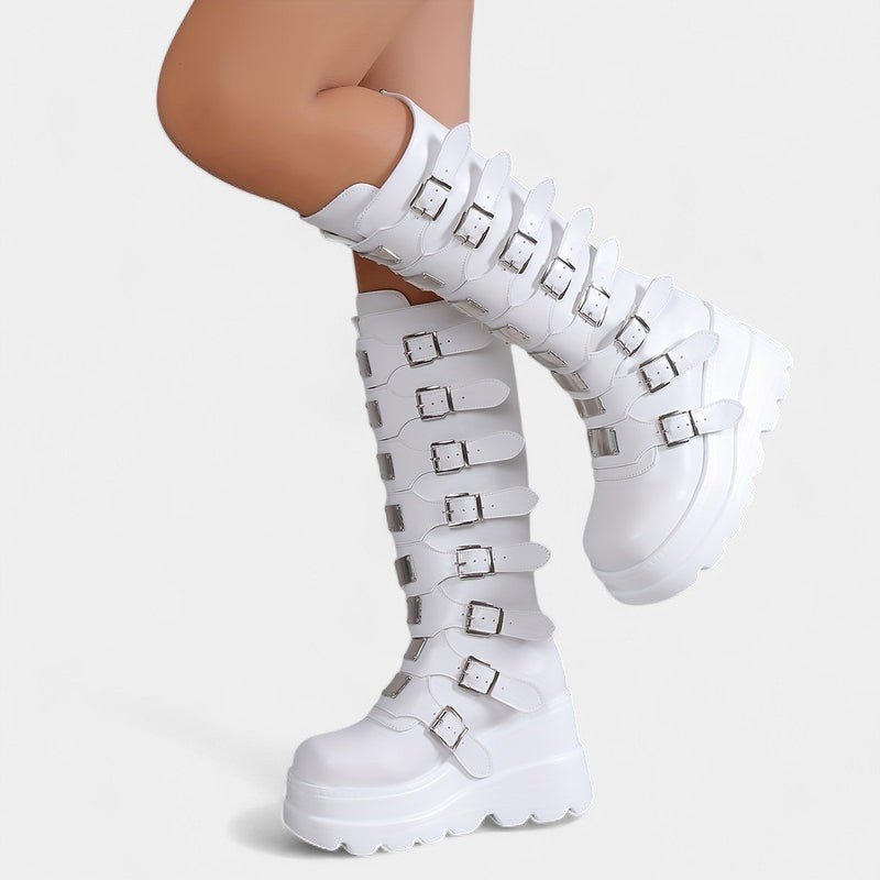 Gleame.-Schoenen-Gleame Dameslaarzen - Plateau laarzen met sleehak en gespsluitingen