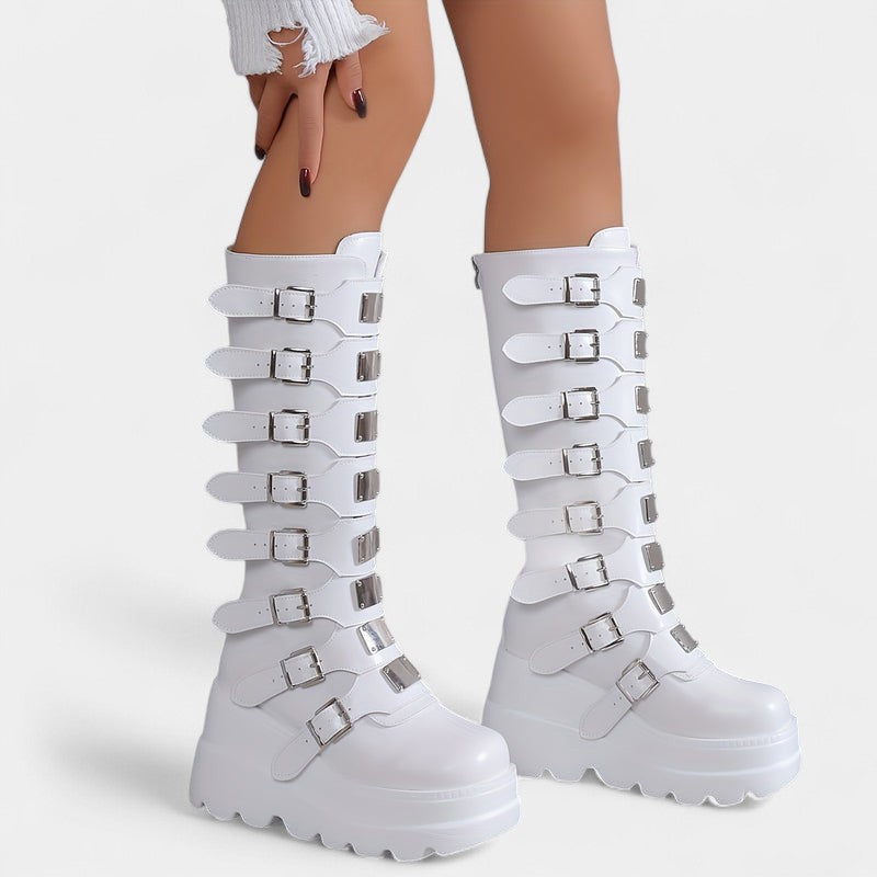 Gleame.-Schoenen-Gleame Dameslaarzen - Plateau laarzen met sleehak en gespsluitingen