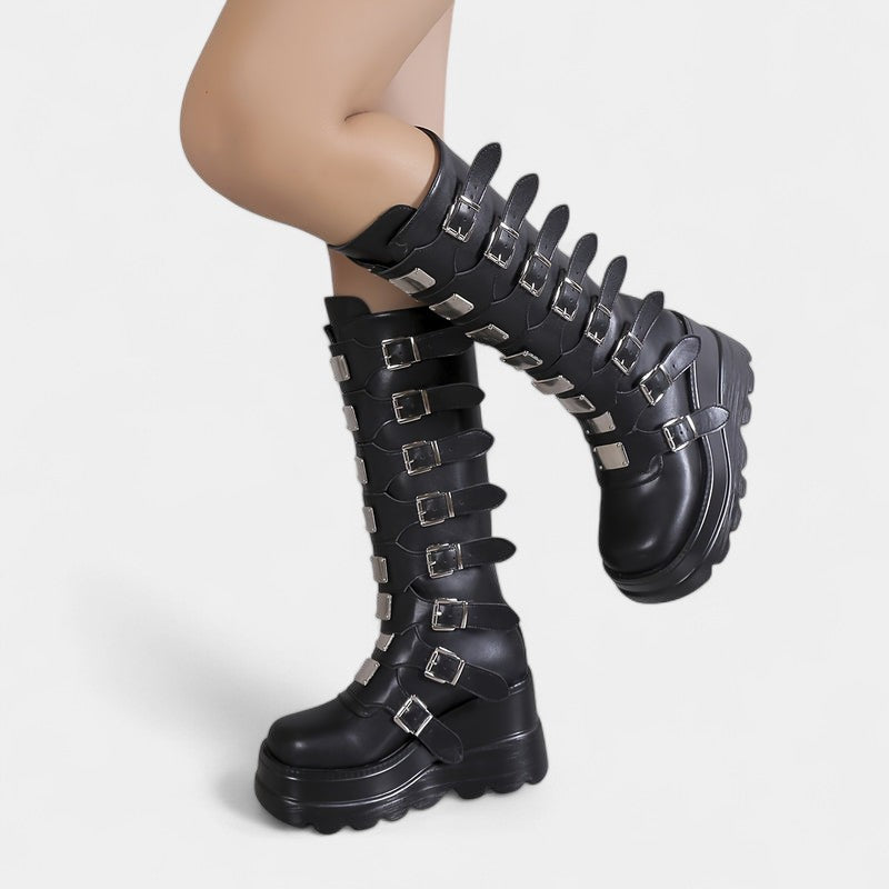 Gleame.-Schoenen-Gleame Dameslaarzen - Plateau laarzen met sleehak en gespsluitingen