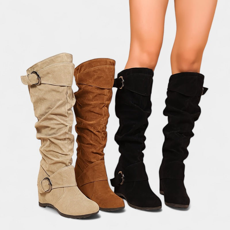 Gleame.-Schoenen-Gleame Dameslaarzen - Stijlvolle laarzen met geplooid ontwerp en gespsluiting