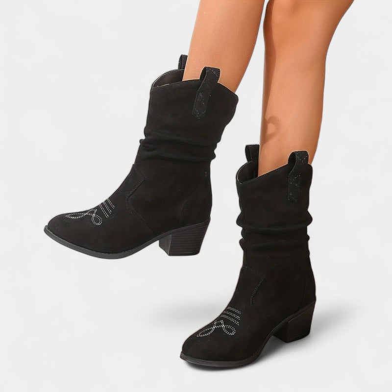 Gleame.-Schoenen-Gleame Dameslaarzen - Westernlaarzen met lage hak en lusdetails