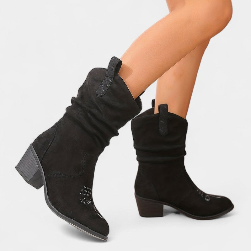 Gleame.-Schoenen-Gleame Dameslaarzen - Westernlaarzen met lage hak en lusdetails