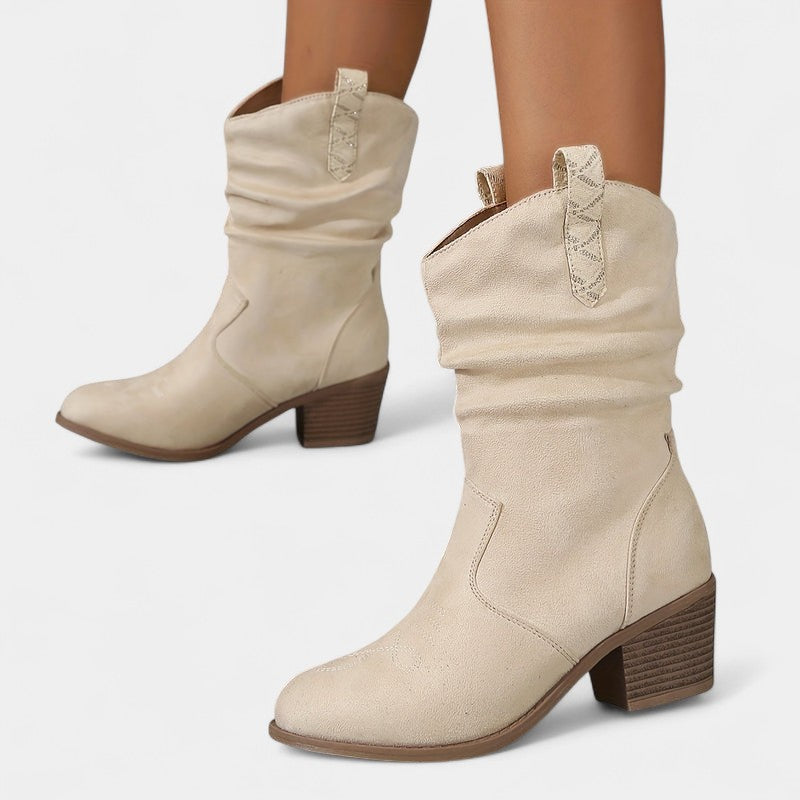 Gleame.-Schoenen-Gleame Dameslaarzen - Westernlaarzen met lage hak en lusdetails