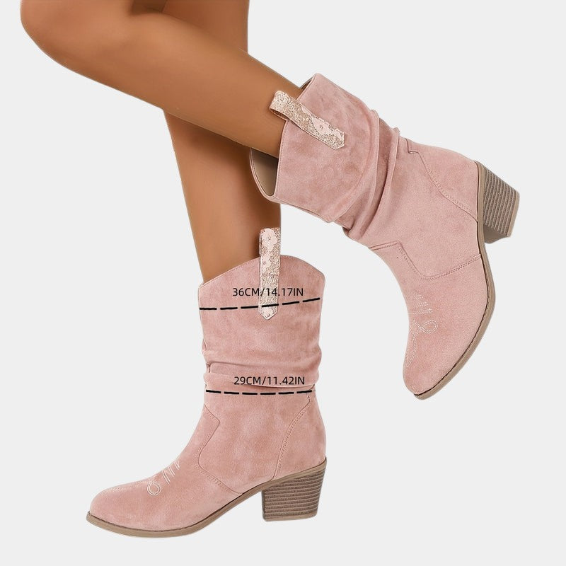 Gleame.-Schoenen-Gleame Dameslaarzen - Westernlaarzen met lage hak en lusdetails