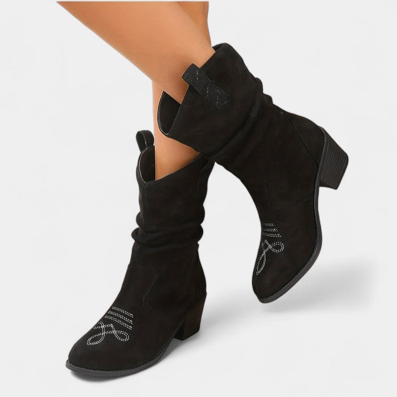 Gleame.-Schoenen-Gleame Dameslaarzen - Westernlaarzen met lage hak en lusdetails