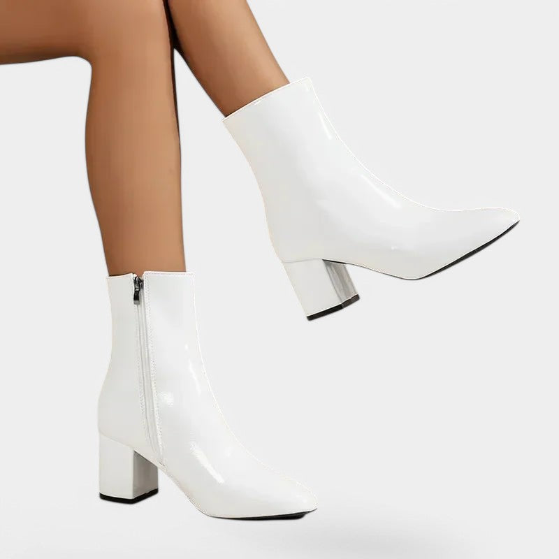 Gleame.-Schoenen-Gleame Enkellaarsjes - Witte laarsjes met zijrits en midheel