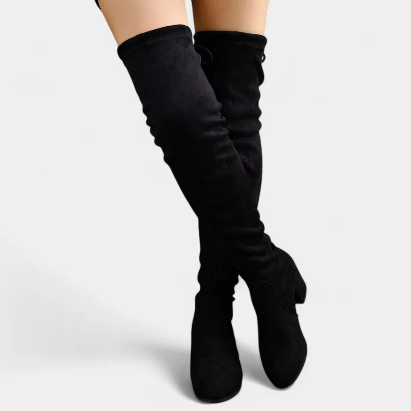 Gleame.-Schoenen-Gleame Laarzen - Zwarte knie-laarzen met veters en blokhak