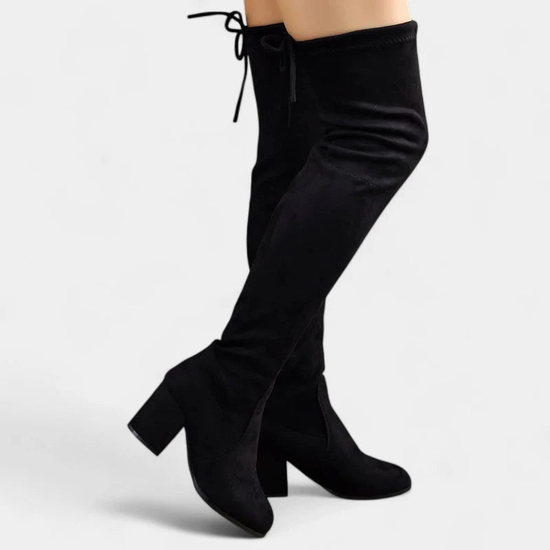 Gleame.-Schoenen-Gleame Laarzen - Zwarte knie-laarzen met veters en blokhak