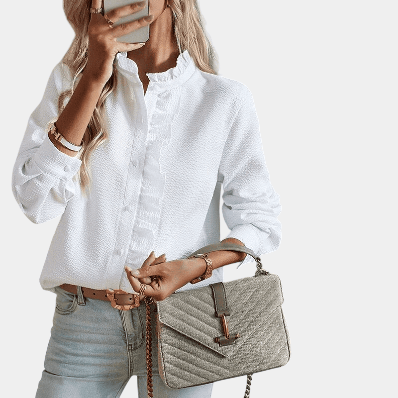 Gleame.-Shirts & Tops-Gleame Blouse - Elegante dames blouse met lange mouwen en ruches
