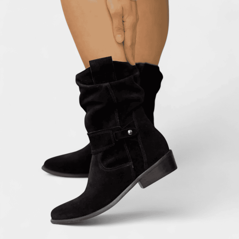 Gleame.-Shoes-Gleame Laarzen - Suède enkellaarsjes met losse pasvorm en lage hak