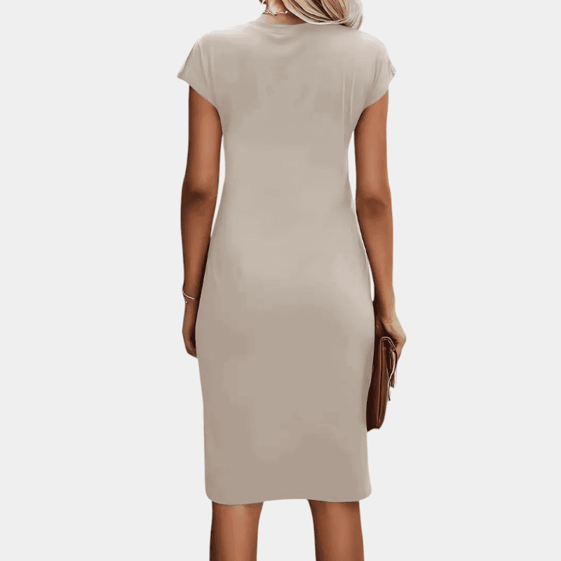 Gleame.-Short dress-Gleame Jurk - Tijdloze midi dress met korte mouwen en subtiel plooidetail