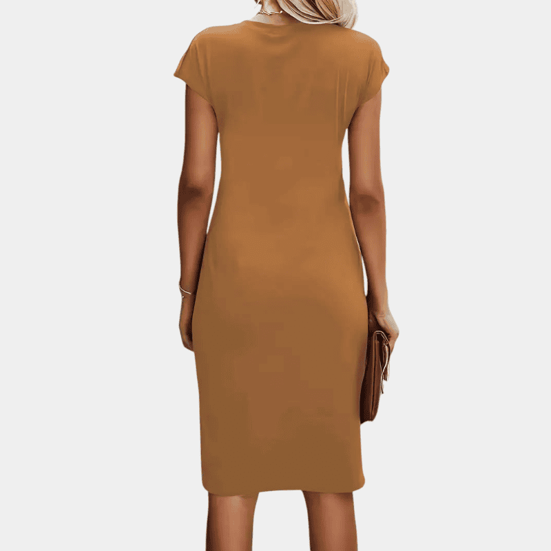 Gleame.-Short dress-Gleame Jurk - Tijdloze midi dress met korte mouwen en subtiel plooidetail