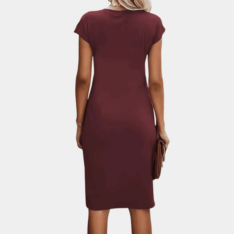 Gleame.-Short dress-Gleame Jurk - Tijdloze midi dress met korte mouwen en subtiel plooidetail