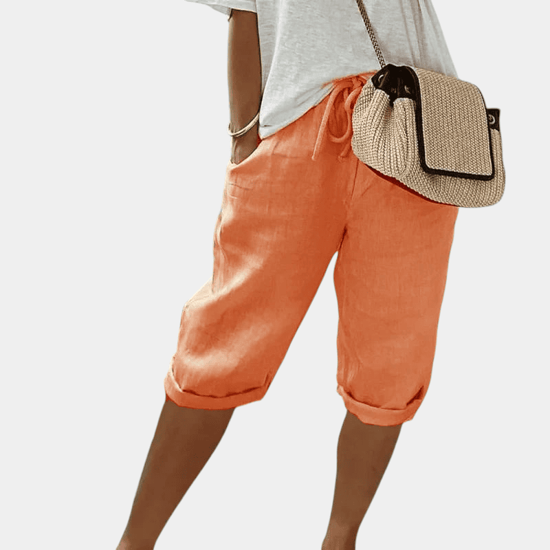 Gleame.-Shorts-Gleame Korte broek - Comfortabele linnen driekwart broek met elastische taille