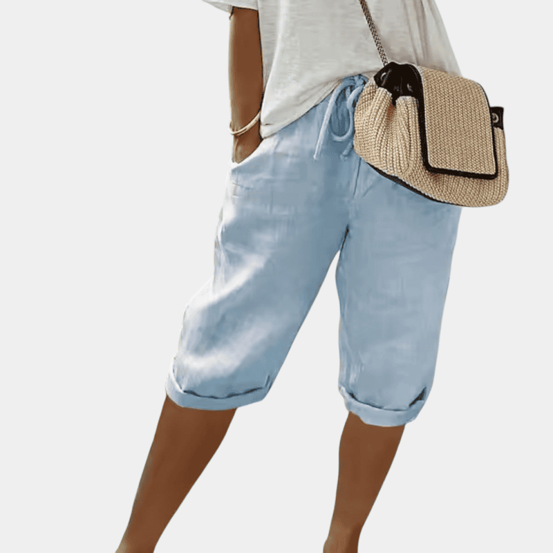 Gleame.-Shorts-Gleame Korte broek - Comfortabele linnen driekwart broek met elastische taille