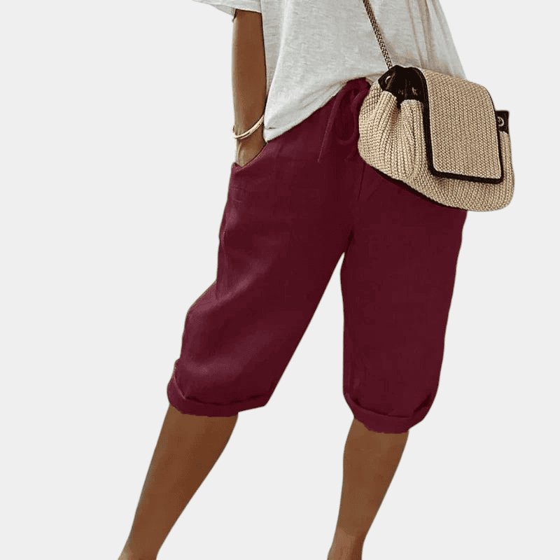 Gleame.-Shorts-Gleame Korte broek - Comfortabele linnen driekwart broek met elastische taille