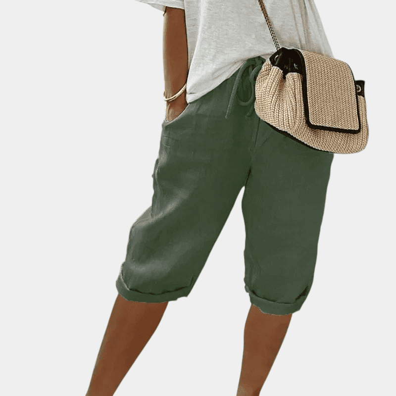 Gleame.-Shorts-Gleame Korte broek - Comfortabele linnen driekwart broek met elastische taille