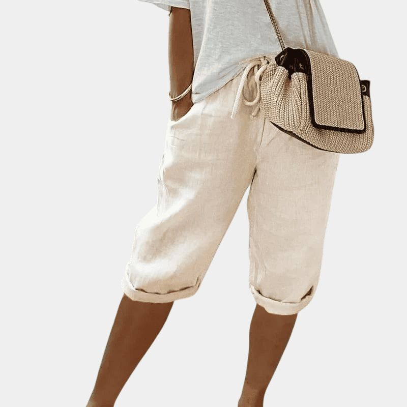 Gleame.-Shorts-Gleame Korte broek - Comfortabele linnen driekwart broek met elastische taille