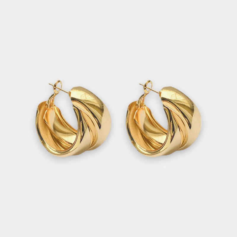 Gleame.-Sieraden-Gleame Oorbellen - Chunky double goud vergulde hoop earrings