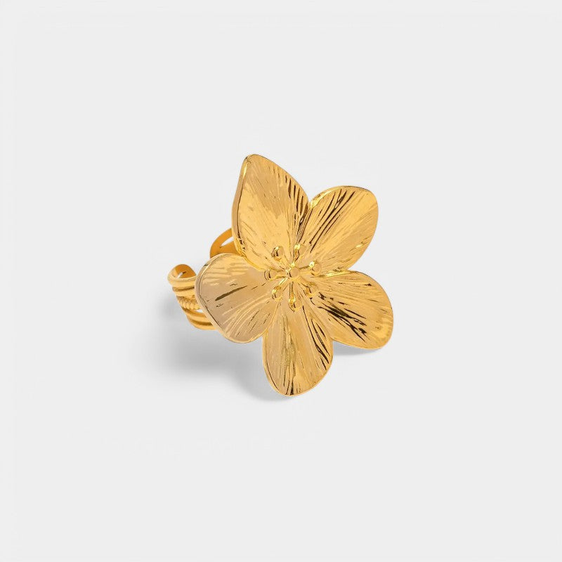 Gleame.-Sieraden-Gleame ring - Statement ring met bloemaccent in goud