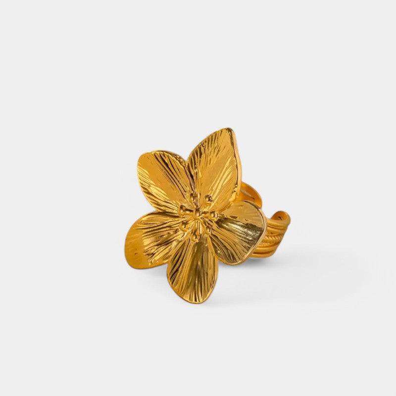 Gleame.-Sieraden-Gleame ring - Statement ring met bloemaccent in goud