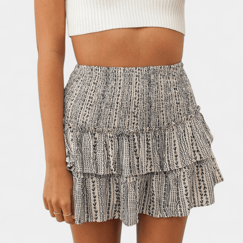 Gleame.-Skirts-Gleame Rok - Minirok met boho print en hoge taille met ruches