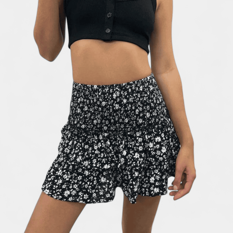 Gleame.-Skirts-Gleame Rok - Minirok met boho print en hoge taille met ruches