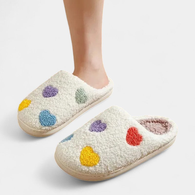 Gleame.-Sloffen-Gleame Dames Pantoffels - Zachte sloffen met kleurrijke hartjes en comfortabele pasvorm