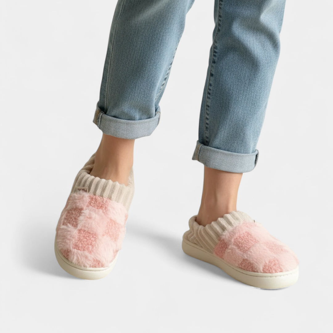 Gleame.-Sloffen-Gleame Damespantoffels - Fluffy pantoffels met geruit patroon en zachte voering