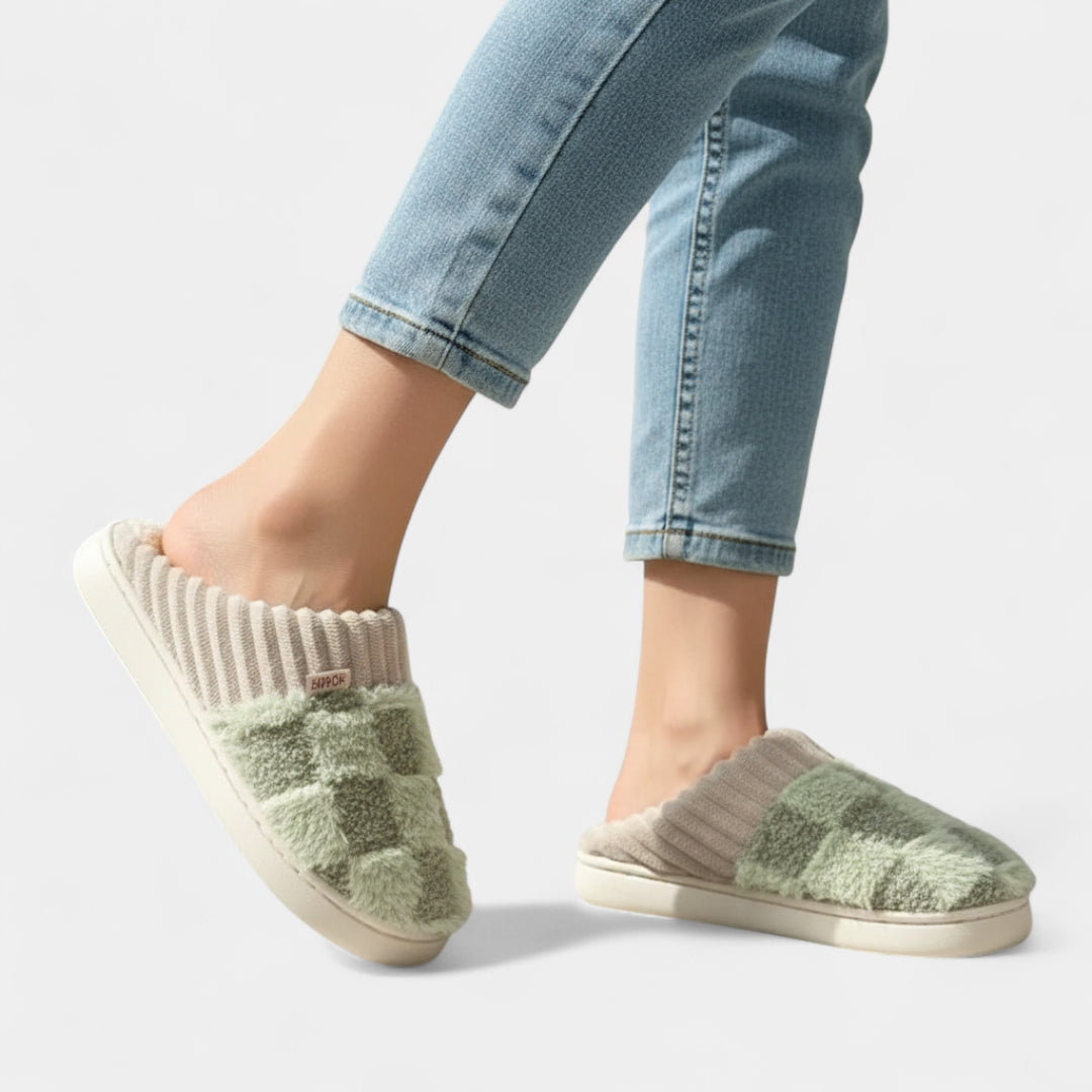 Gleame.-Sloffen-Gleame Damespantoffels - Fluffy pantoffels met geruit patroon en zachte voering